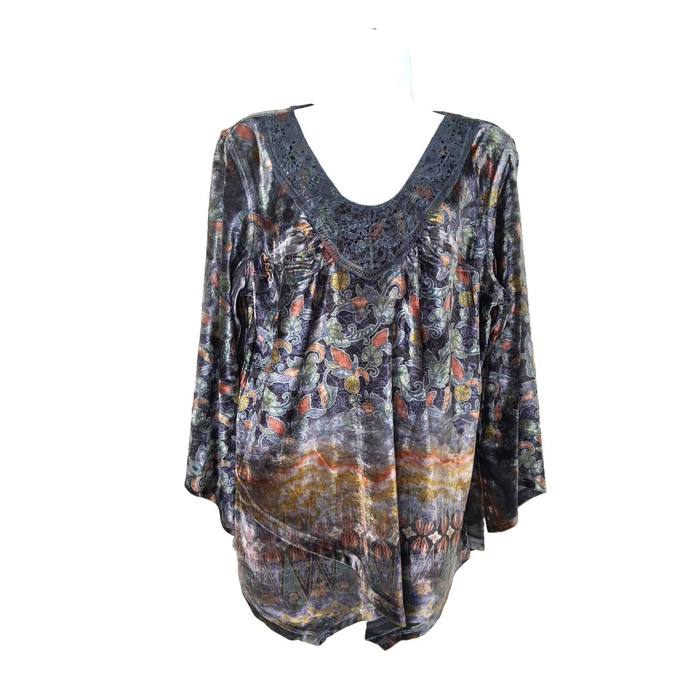 One‎ World Tunic Top Size XL Fairy Core Gypsy Boho Festival Crochet Lagenlook